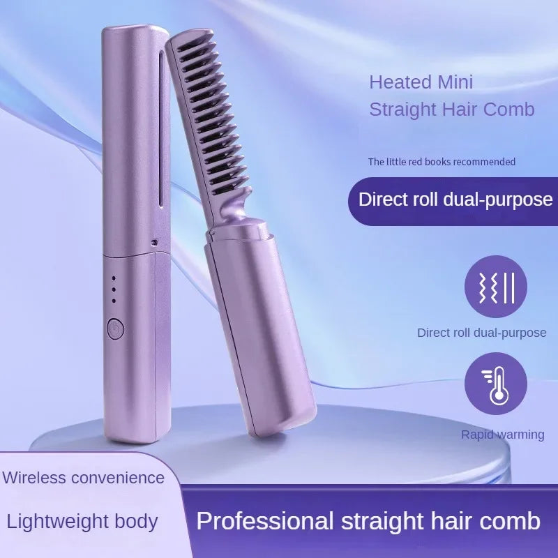 Professional Wireless Hair Straightener Curler Straightening Comb Lazy Hair Hot Comb USB Rechargeable Fast Heating Hair Styling