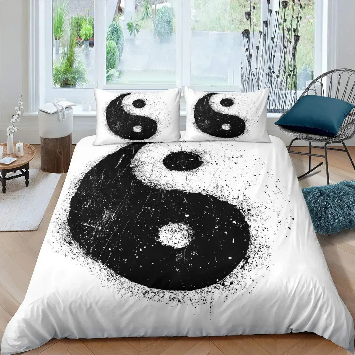 Yin Yang Duvet Cover Set Boho Trippy Art Twin Comforter Cover Gossip Traditional Ying Yang Theme King Size Polyester Quilt Cover