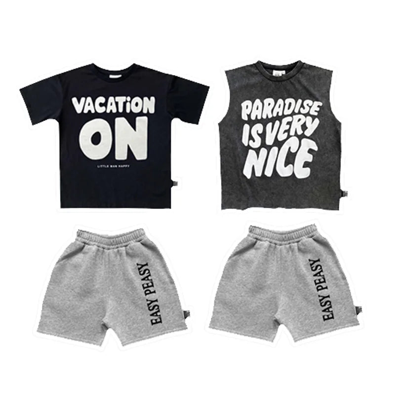 Summer Children's Clothes Sets 2024 New Fashion Casual Boy T-shirt Top Shorts Set Girl Short Sleeved Vest Kids Clothes