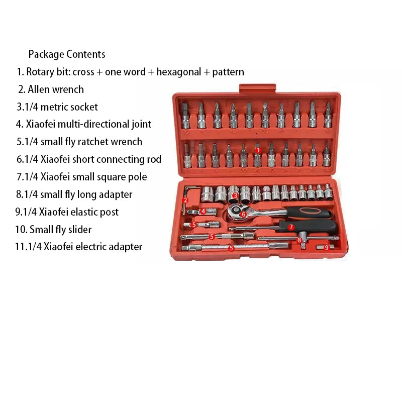 46-piece Socket Ratchet Car Repair Tool Wrench Set Head Ratchet Pawl Socket Spanner Screwdriver