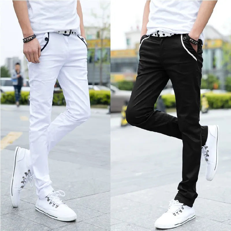 Wholesale 2020 Fashion Spring Summer Casual Black White Street Wear Twill Trousers Men Pontallon Homme Skinny Pencil Pants