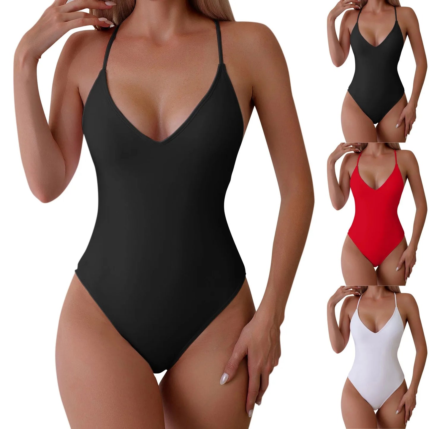 Women'S One-Piece Swimsuit Casual Fashion Solid Color Sexy Backless Beach Bikini Adjustable Strap Lace-Up High Cut Swimsuit