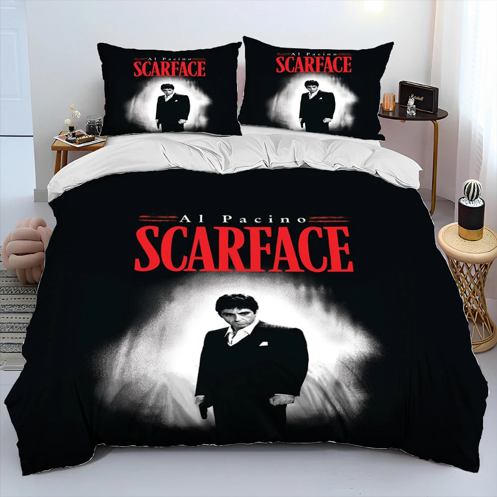 Movie Scarface Tony 3D Printing Comforter Bedding Set,Duvet Cover Bed Set Quilt Cover Pillowcase,King Queen Size Bedding Set Kid