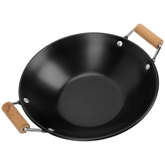 Daily Use Grill Wok Double Wooden Handle Hot Bottom Frying Pan Cookware Double Handle Metal Kitchen Nhom Wok