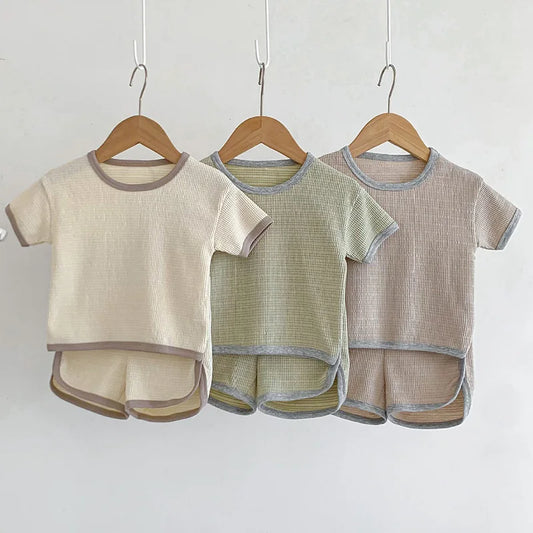 Newborn Baby Boys Girls Clothing Suit Short Sleeved Cotton Solid Color T-shirt+Shorts Children Clothing Set