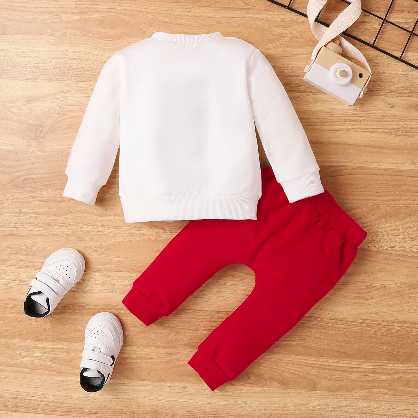 Two-Piece Autumn  Winter Newborn Infant Baby White Long-Sleeved Top+ Red Pants Suit Kids Clothing