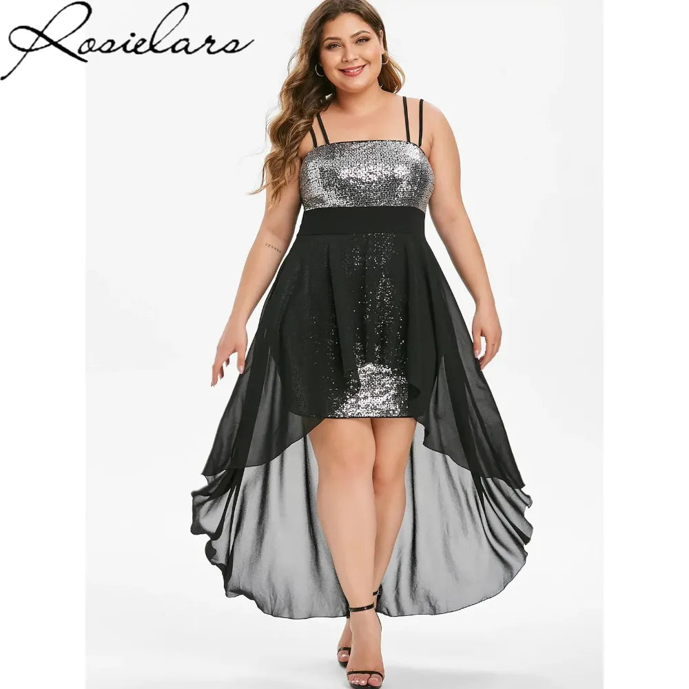 Plus Size Women Clothing Sequin Sexy High Split Corset Dresses 2023 Summer Streetwear Party Evening Bodycon Dress 3XL 4XL 5XL