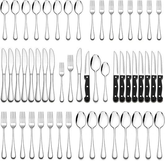 24-Piece Flatware Set with Steak Knives, Stainless Steel Silverware Cutlery Set Service for 4, Tableware Eating Utensils