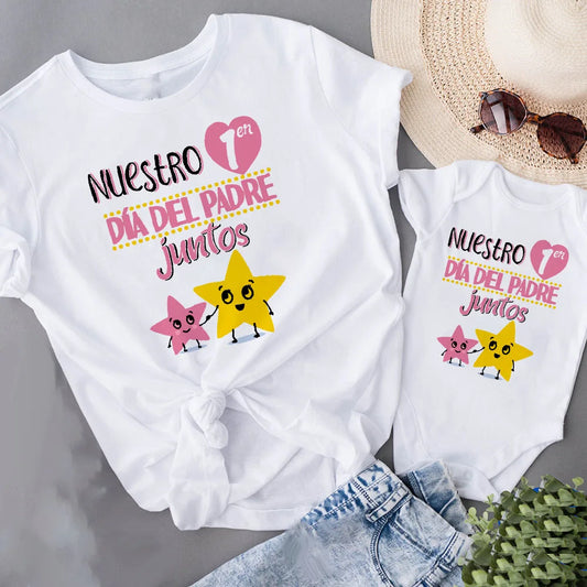 Our 1st Mothers Day Family Matching Clothes Spanish Printed Mom and Baby Mother's Day Outfits Mommy T-shirt Tops Baby Bodysuits