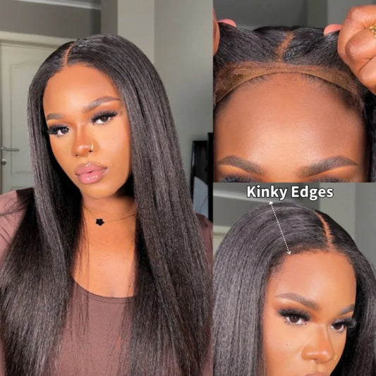 Unice Hair Bye Bye Knots Wig 7x5 Invisible Knots Pre-Cut Lace 4C Kinky Yaki Edges Straight Put On And Go Glueless Wig Human Hair