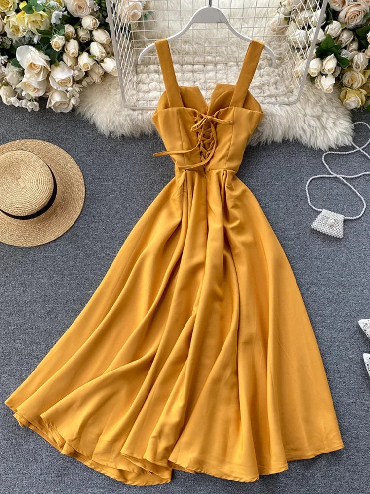 Summer Robe 2024 Dress Women V Neck Long Party Evening Dresses Sexy Tank Backless Spaghetti Strap Maxi Female Holiday Vestidos