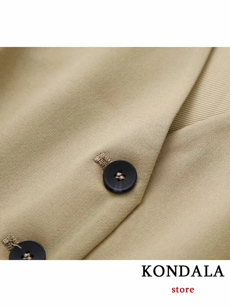 KONDALA Vintage Khaki Office Lady Suit V-Neck Single Button Sleeveless Vest High Waist Long Straight Pants Fashion 2023 Autumn