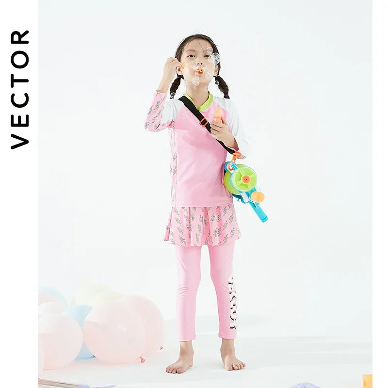 VECTOR Children's Swimsuit Sunscreen Swimsuit Bikini Breathable Split Suit Summer Beach Long-sleeved Swimsuit Can Be Split 2023