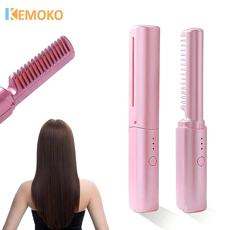 Professional Wireless Hair Straightener Curler Straightening Comb Lazy Hair Hot Comb USB Rechargeable Fast Heating Hair Styling