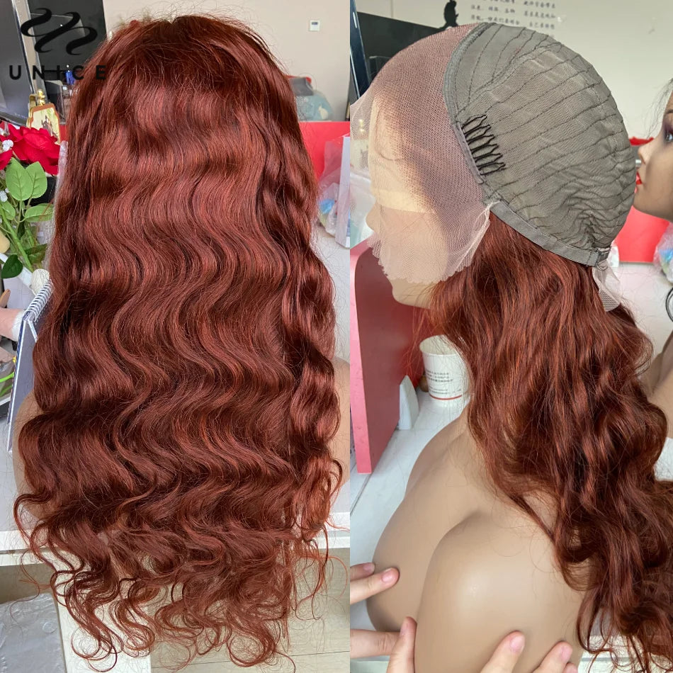 UNice Reddish Brown Body Wave 13x4 Lace Front Wig Human Hair Preplucked Lace Wig Pre-Cut 6x4.75 Lace Wear Go Glueless Wig