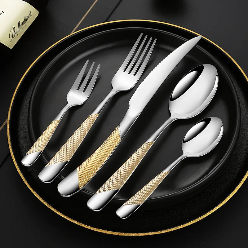 4 Pcs or 5 PCS stainless steel cutlery set steak knife and fork dessert spoon coffee spoon Flatware set Kitchen dishes full sets