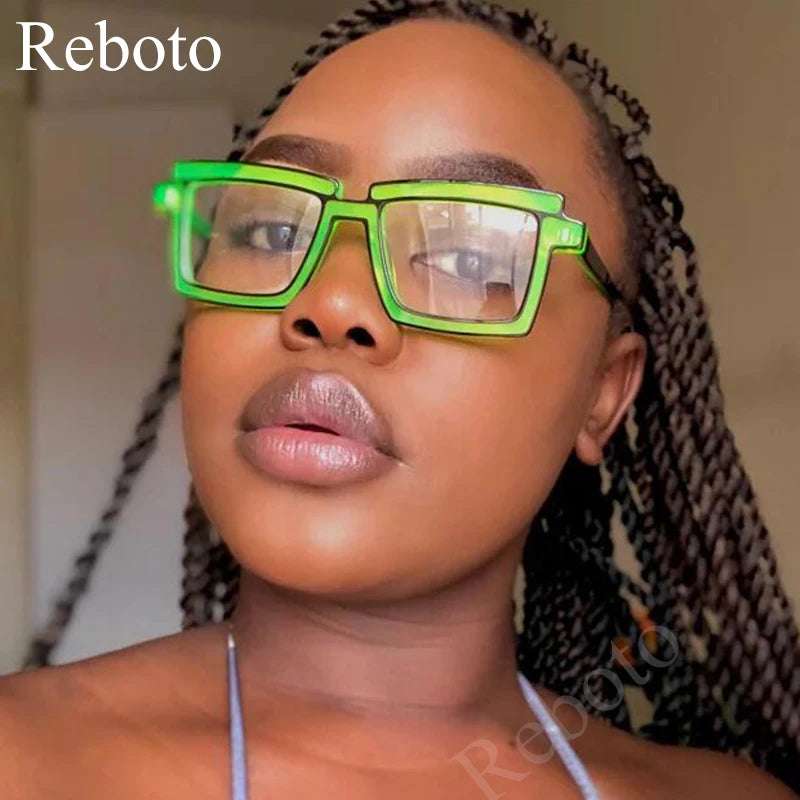 Square Transparent Glasses Frame Women Fashion Trend Clear Green Party Hip Hop Decorated Glasses Oversized Eyeglasses Female