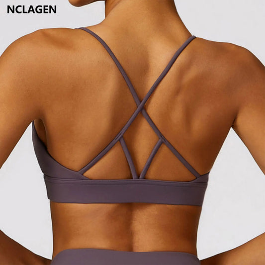 NCLAGEN Fitness Sports Bra For Women Cross Back Shock Absorbent Quick Dry Yoga Underwear High Support Impact Running Tank Top