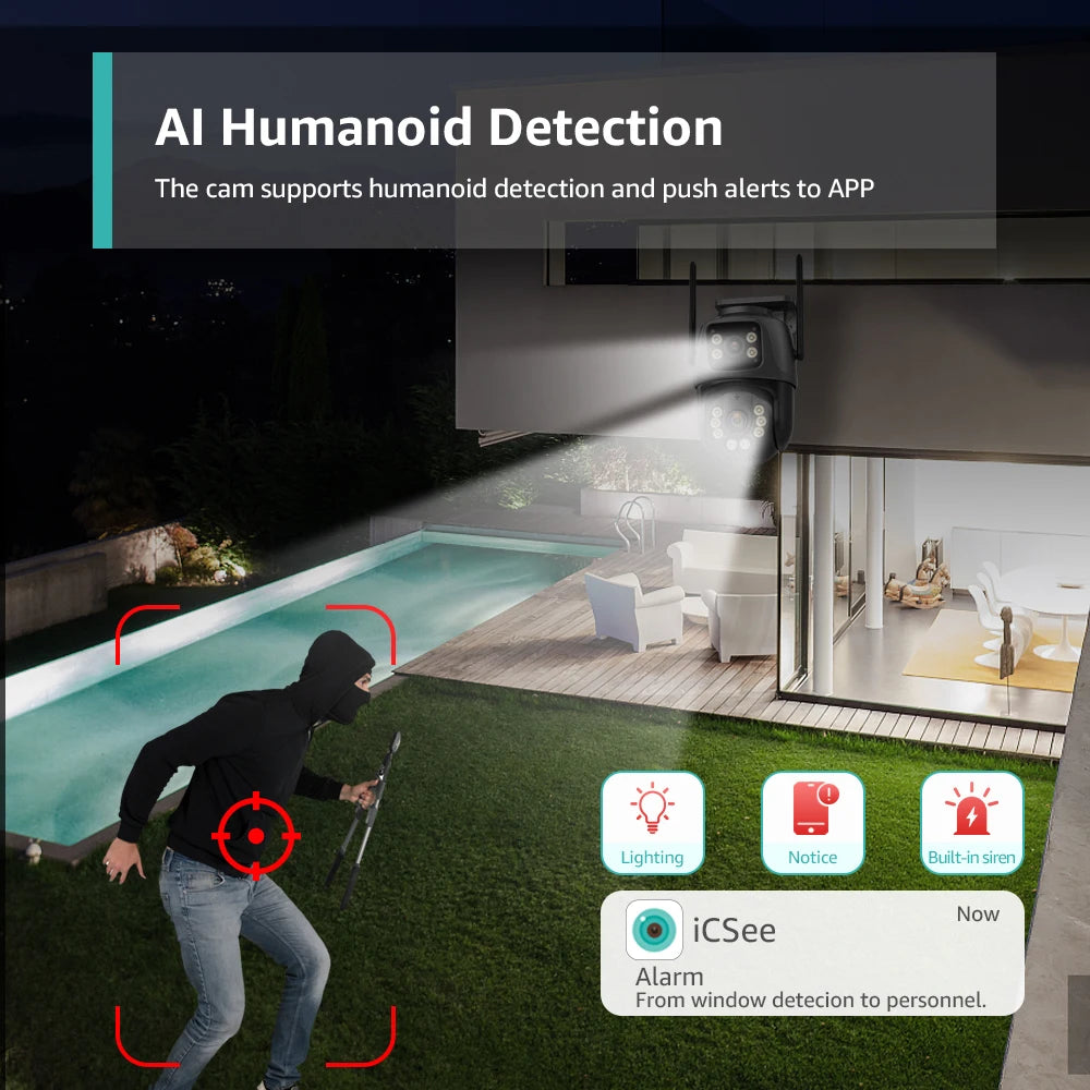 Wifi Camera Outdoor 8MP PTZ Human Detection Color Night Vision Security Protection Dual lens and Dual Screen Surveillance Camera
