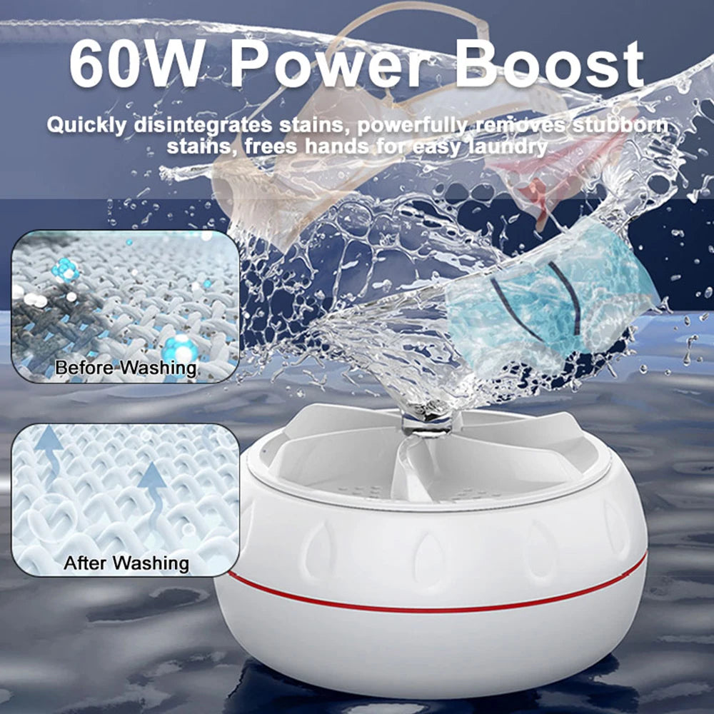 Portable Mini Ultrasonic Washer for Baby Clothes Turbo Washing Machine High Power Underwear Socks Business Travel USB Washer