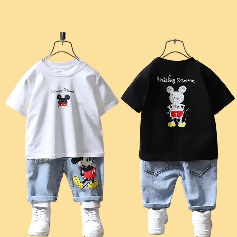 Baby Boys Mickey Mouse Short Sleeve T-shirt+Jeans Sets Clothes Summer Children Fashion Clothing Outfits Kids Tracksuits 1-7Year