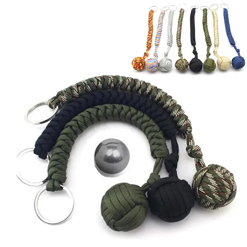 Outdoor Security Protection Black Monkey Fist Steel Ball for Girl Bearing Self Defense Lanyard Survival Key Chain Broken Windows