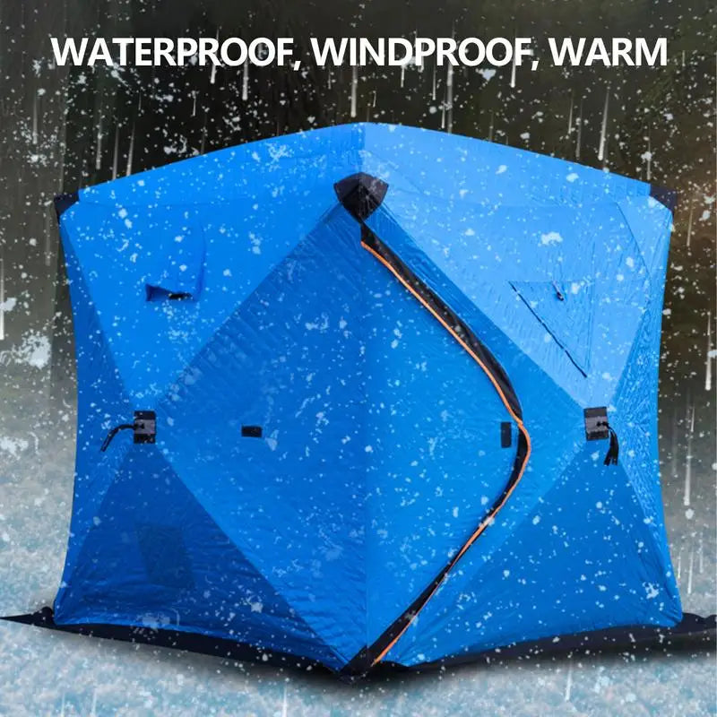 Portable Ice Fishing Shelter Easy Set-up Winter Ice Fishing Tent Waterproof & Windproof Camping Tent For 3-4 People Quick-open