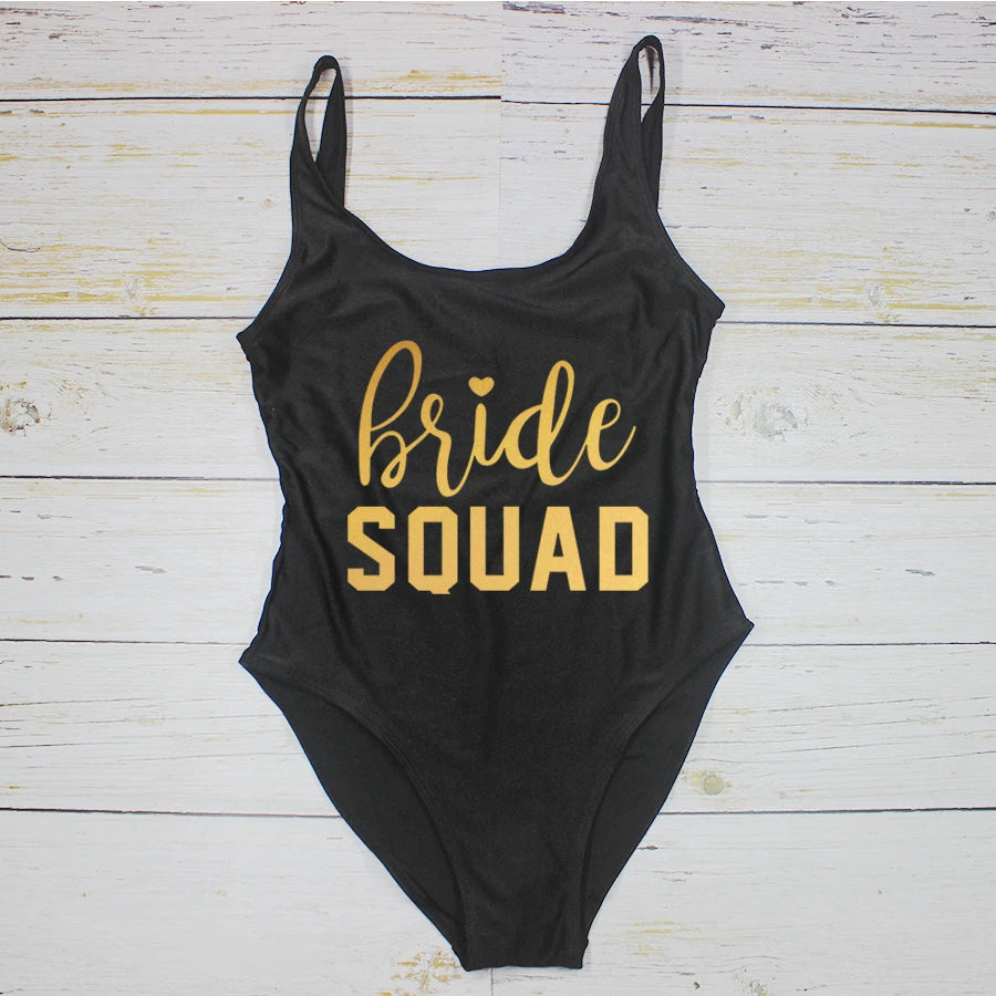 S-3XL Bachelorette Party One Piece Swimsuit Bride &Bride Squad Lady Wedding Party Lining High Leg Women Swimsuit Swimwear Bikini