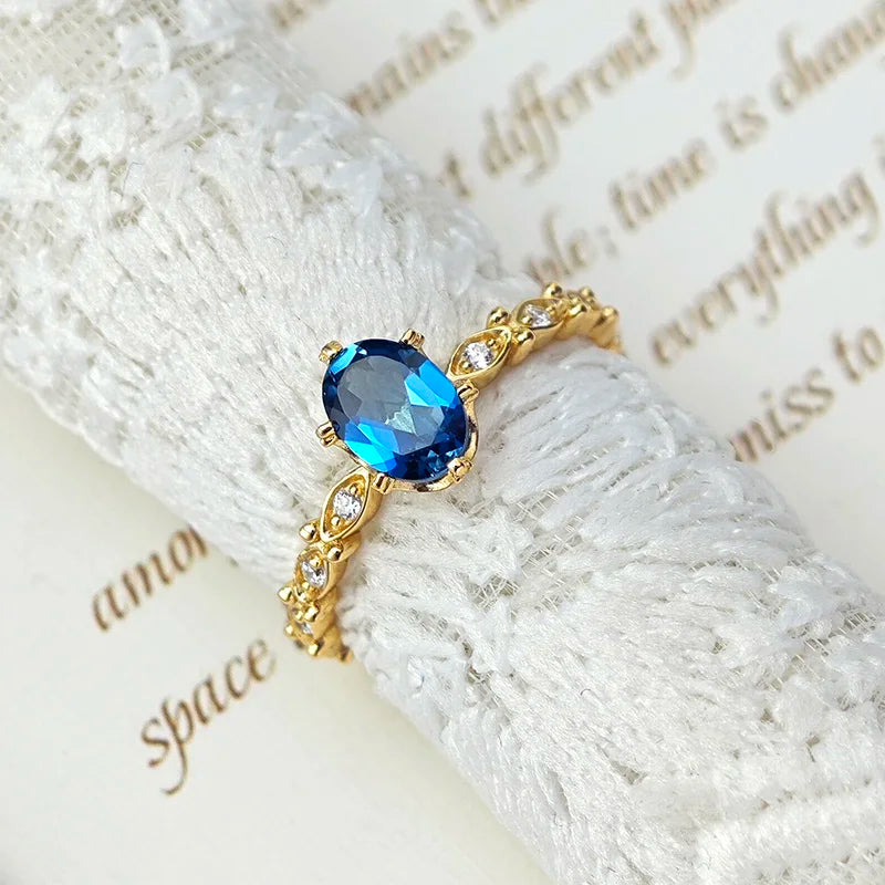 Natural Topaz Rings For Women Gemstone Ring Blue Topaz 925 Sterling Silver K Gold Plated Wedding Engagement RI178