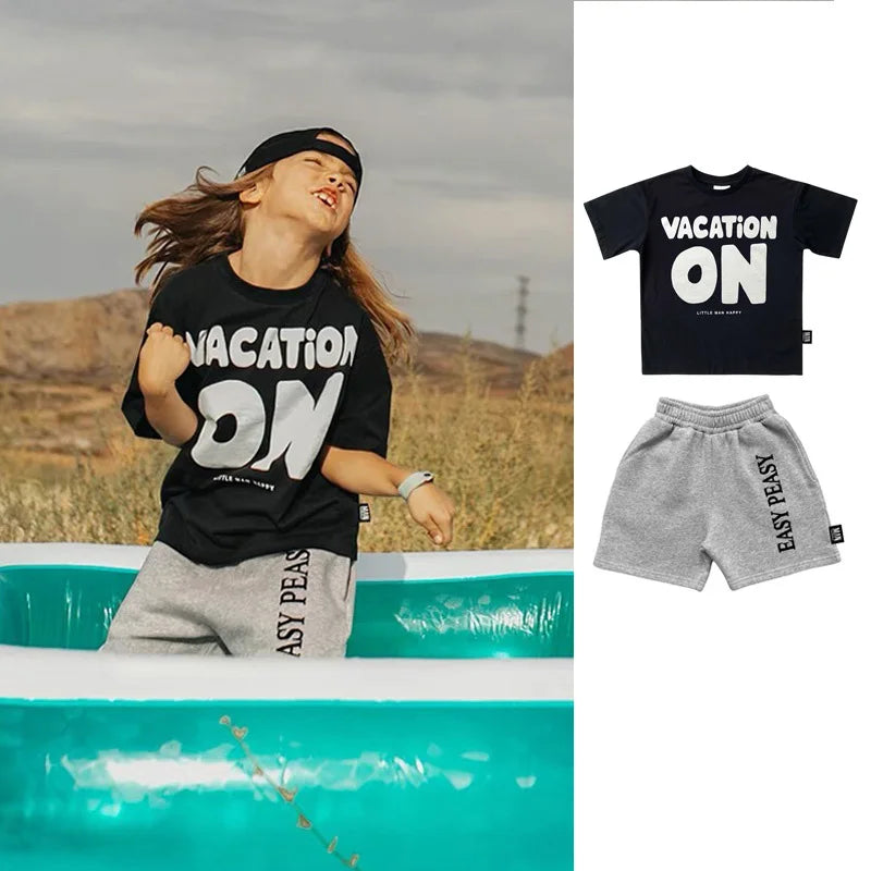 Summer Children's Clothes Sets 2024 New Fashion Casual Boy T-shirt Top Shorts Set Girl Short Sleeved Vest Kids Clothes