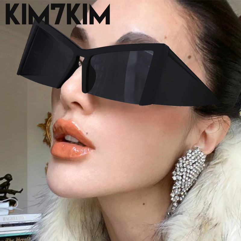 Oversized Cat Eye Sunglasses Women 2024 Trends Punk Semi Rimless Sun Glasses For Men Y2k Streetwear Shades Eyewear Gafas De Sol