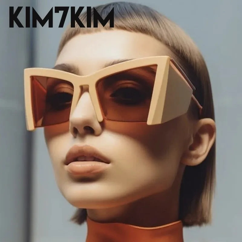 Oversized Cat Eye Sunglasses Women 2024 Trends Punk Semi Rimless Sun Glasses For Men Y2k Streetwear Shades Eyewear Gafas De Sol