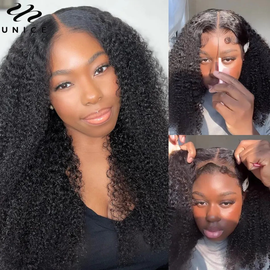 Unice Wear Go Lace Wigs Kinky Curly 6x4.75 Pre Cut Lace Wig 7X5 Pre Bleached Lace Front Wig Pre Plucked Human Hair Glueless Wigs