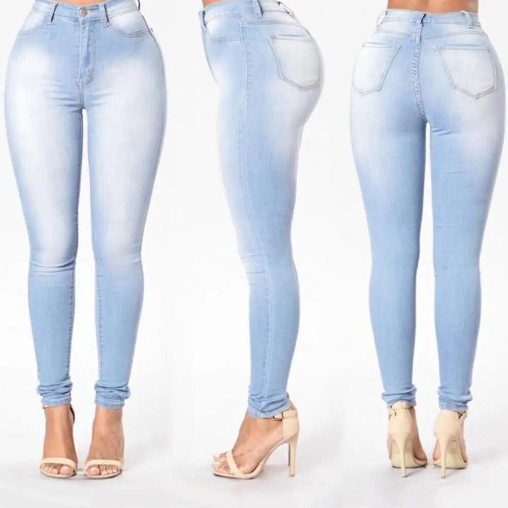 Vintage Women Jeans Slim Fit High Waist Denim Pencil Pants Bootcut Winter Pull-on Skinny Jeans Blue Female Trousers