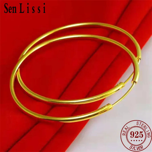 Senlissi -18k Gold Plated Hoop Earrings For Women 925 Sterling Silver 2.0mm Fashion Earring Gold Rings Rose Gold Cерьги Kольца