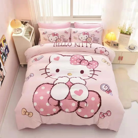 Pink Hello Kitty Cartoon Duvet Cover Bedding Set Anime Comforter Cover for Bedroom Decoration Children Birthday Gifts Full Size