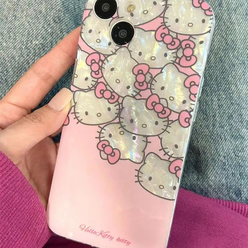 Sanrio Hello Kitty Pink Girl Cute Phone Case For iPhone 15 14 13 12 11 Pro Max 7 8 Plus SE XR XS MAX Y2K Anti Fall Laser Shell