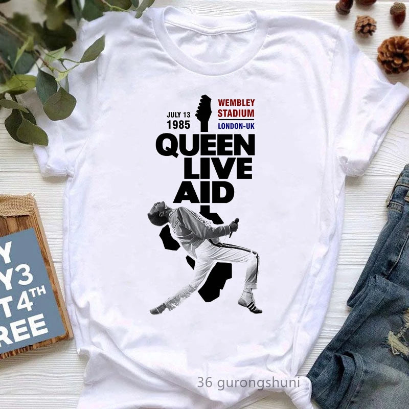 Vintage Freddie Mercury T Shirt Women Clothes 2024 The Queen Band T-Shirt Femme Hip Hop Retro Rock Hipster Tshirt Female Tops