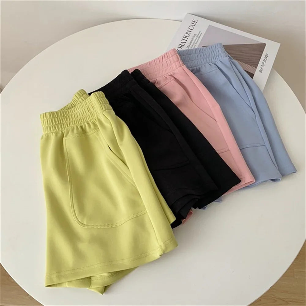 Summer Shorts for Women High Waist Shorts Casual Loose Comfortable Homewear Bottoms Elastic Hot Pants Solid Wide Leg Sweat Short