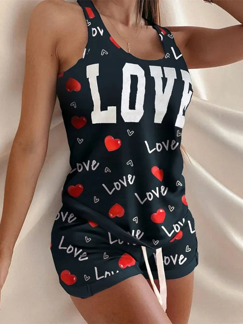 Two Piece Shorts Sets Women Tracksuit Summer Clothes Colorblock Letter Print Tank Top Shorts Suits Casual 2PCS Woman Set Outfits