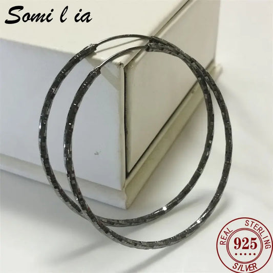 Somilia -925 Sterling Silver Fashion Black Hoop Earrings For Women Wedding Party Fine Jewelry Dropship Suppliers Cерьги Kольца