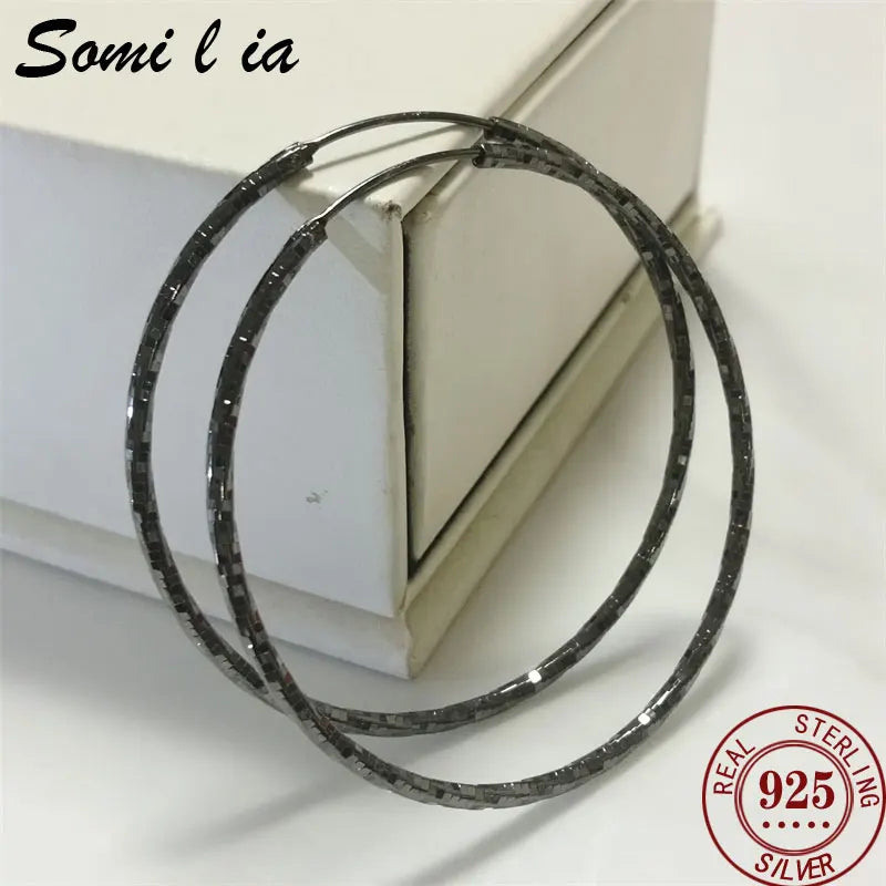 Somilia -925 Sterling Silver Fashion Black Hoop Earrings For Women Wedding Party Fine Jewelry Dropship Suppliers Cерьги Kольца