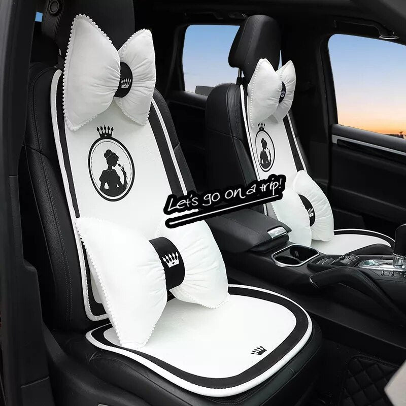 Winter Car Seat Protector Cover Set Universal Girls Goddess Interior Decoration Accessori Car Seat Cushion Cover For Women White