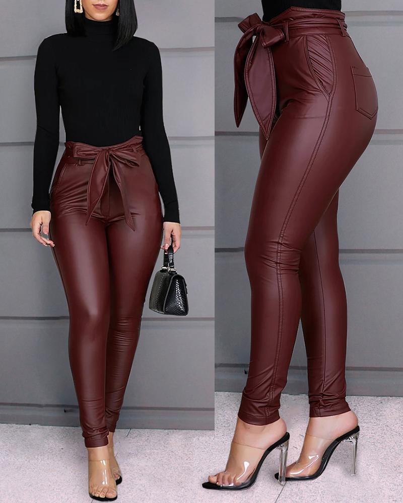 Oversized PU Leather Pants Bow Lace-up Sexy