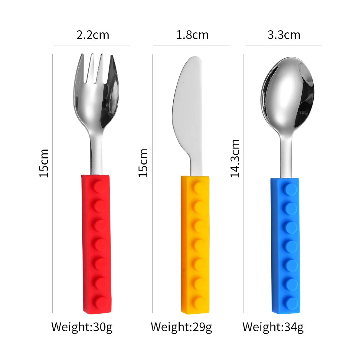 Stainless Steel Knife, Fork and Spoon Three-piece Set Silicone Building Block Handle Children's Training Tableware Feeding Tableware