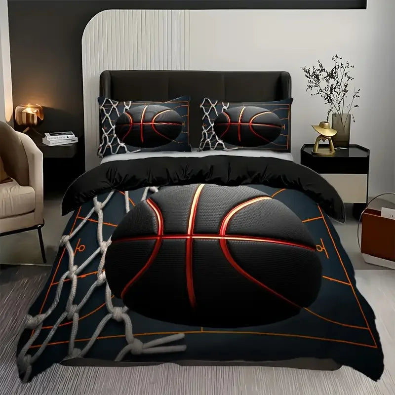 Popular Basketball Sports Patterns Comforter Bedding Set,Duvet Cover Bed Set Quilt Cover Pillowcase,King Queen Size Bedding Set