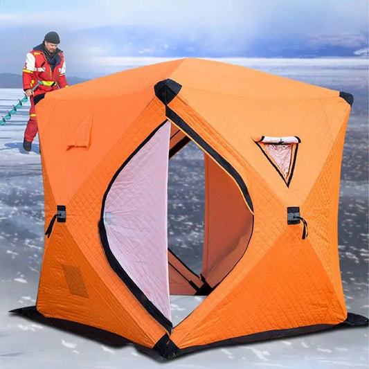 Portable Ice Fishing Shelter Easy Set-up Winter Ice Fishing Tent Waterproof & Windproof Camping Tent For 3-4 People Quick-open