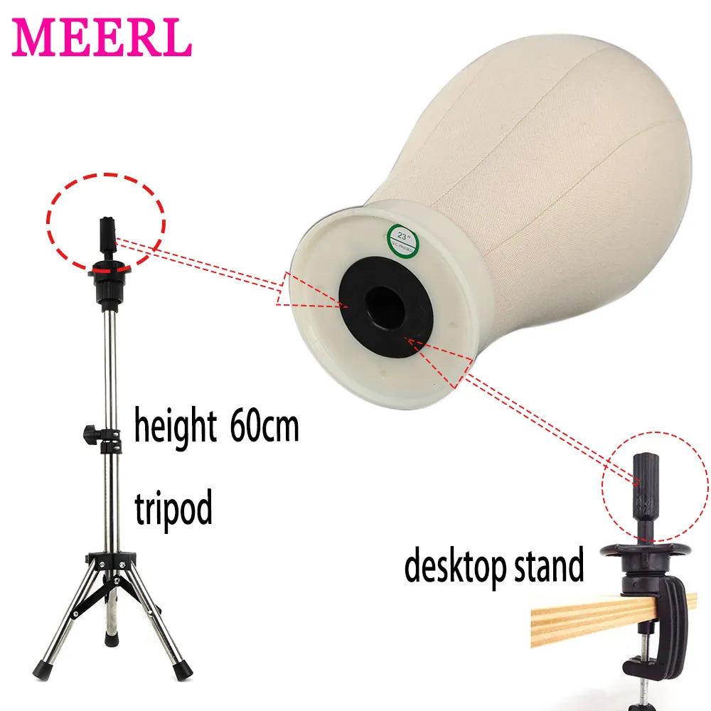 Wig Stand Tripod & Canvas Block Wig Head Adjustable Hairdresser Training Head Stand Set For Wig Display Styling Salon Home Use