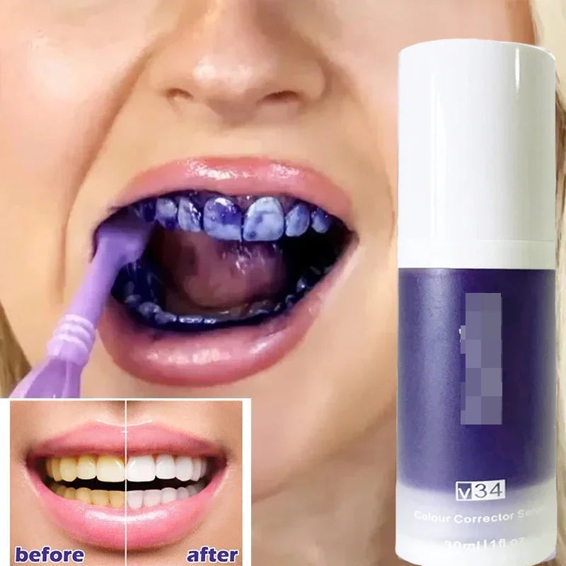 V34 Purple Toothpaste Whitening Teeth Remove Plaque Stains Serum Oral Hygiene Cleaning Dental Tools Fresh Breath Beauty Health