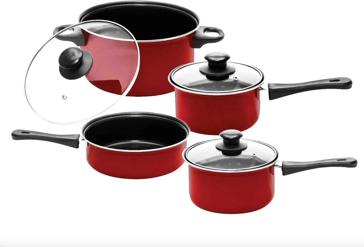 7 Pcs Carbon Steel Nonstick Cookware Set, Pots & Pans, Dishwasher Safe Cooking Set, Kitchen Essentials (Red/Black)